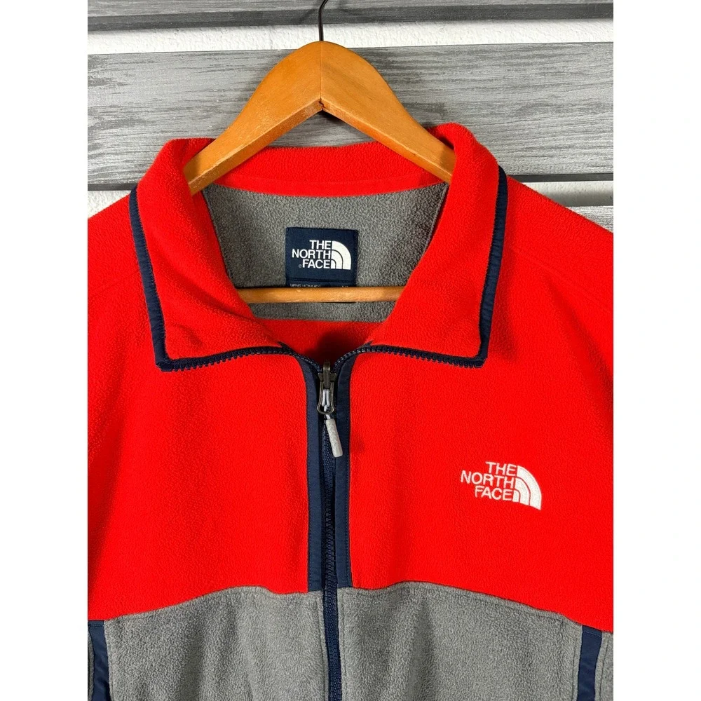 The North Face Mens XL Full Zip Up Fleece Jacket Colorblock Orange Grey Blue